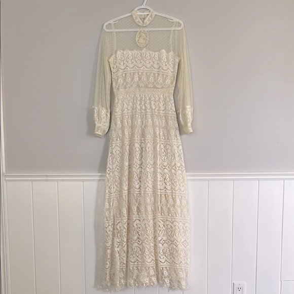 Vintage 1970’s Toutay Bar cream lace dress size XS 36 - Picture 2 of 16